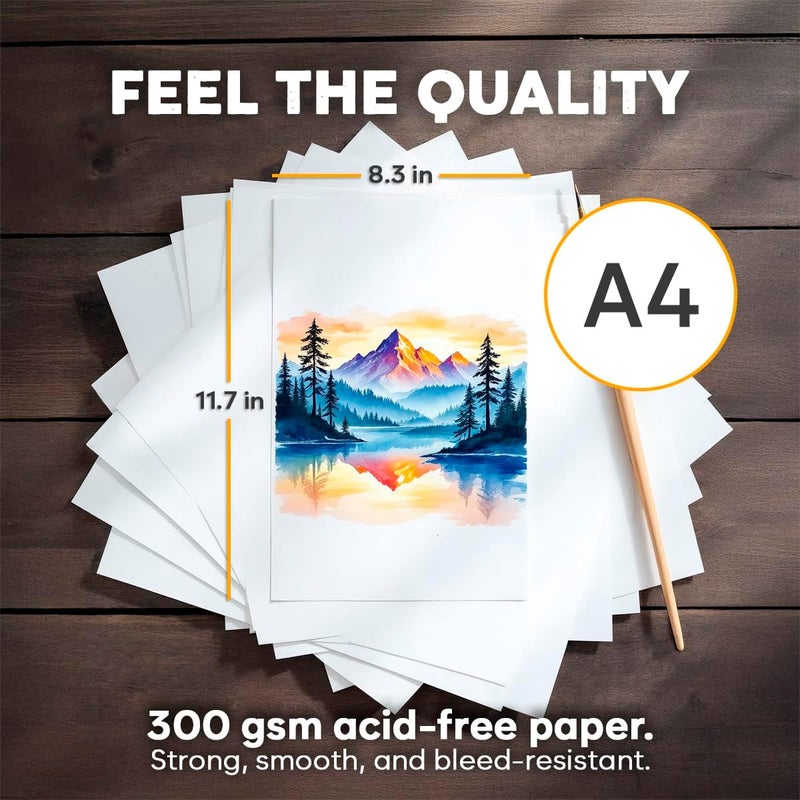 Zeno 32 Sheets Watercolor Paper Pad - A4 8.3"x11.7" - Water Color Paper 140lb/300gsm - 100% Cotton Pulp - Art Supplies for Kids & Adults - for Painting, Artist Sketch, Easel, Loose Drawing - Image 2
